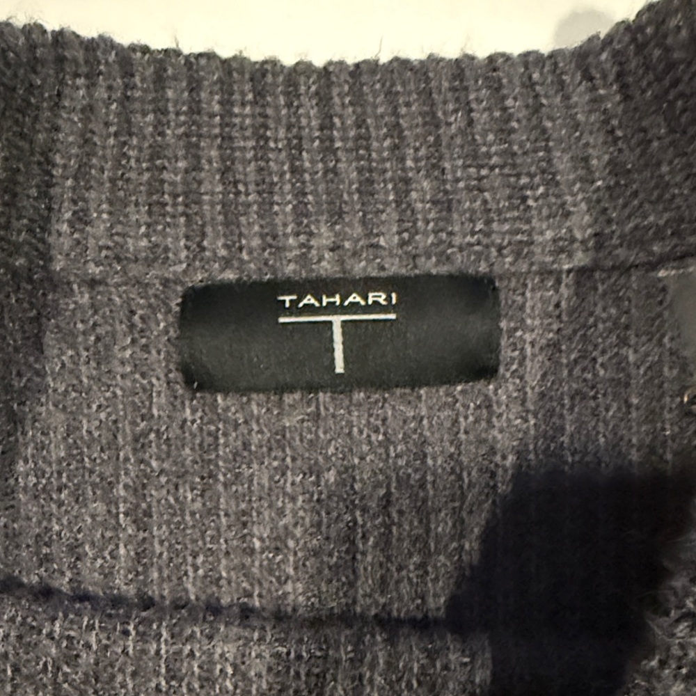 Tahari Charcoal Ribbed Crew Neck Sweater - Picture 2 of 6